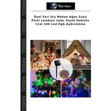 Terrien Özel Seri Dış Mekan Ağaç Süsü Parti Lambası Solar Siyah Kablolu 11M 100 LED Rgb Aydınlatma