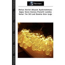 Terrien Delux Serisi Akşam Aydınlatması Ağaç Süsü Güneş Panelli Lamba Solar 7m 50 LED Damla Gün Işığı