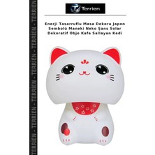 Terrien Enerji Tasarruflu Masa Dekoru Japon Sembolü Maneki Neko Şans Solar Dekoratif Obje Kafa Sallayan Kedi
