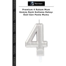 Terrien Premium 4 Rakam Mum Gümüş Renk Kutlama Detayı Özel Gün Pasta Mumu