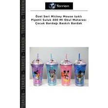 Terrien Özel Seri Mickey Mouse Işıklı Pipetli Suluk 400 ml Okul Matarası Çocuk Bardağı Baskılı Bardak