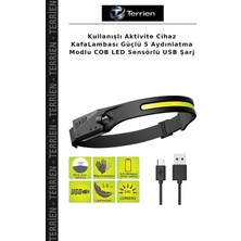 Terrien Kullanışlı Aktivite Cihaz Kafalambası Güçlü 5 Aydınlatma Modlu Cob LED Sensörlü USB Şarj