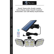 Terrien Enerji Tasarruflu Pratik Lamba Çevre Dostu Solar Panelli Uzaktan Kumandalı 122 LED Bahçe Aydınlatma