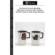 Terrien Premium Sunum Bardağı Eğlenceli Tasarım Ofis Kupası Sevimli Şaşkın Kedi Kupa Bardak