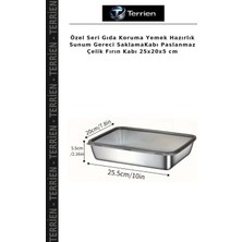 Terrien Özel Seri Gıda Koruma Yemek Hazırlık Sunum Gereci Saklamakabı Paslanmaz Çelik Fırın Kabı 25X20X5 cm