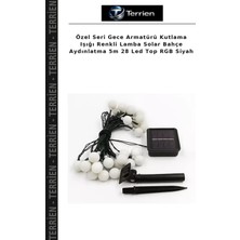 Terrien Özel Seri Gece Armatürü Kutlama Işığı Renkli Lamba Solar Bahçe Aydınlatma 5m 28 LED Top Rgb Siyah