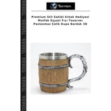Terrien Premium Stil Sahibi Erkek Hediyesi Mutfak Eşyasi Fıçı Tasarımı Paslanmaz Çelik Kupa Bardak 3D