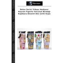 Terrien Delux Serisi Yılbaşı Hediyesi Hayvan Figürlü Yolculuk Bardağı Kapibara Desenli Dev Çelik Kupa