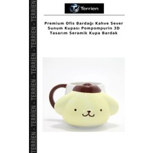 Terrien Premium Ofis Bardağı Kahve Sever Sunum Kupası Pompompurin 3D Tasarım Seramik Kupa Bardak