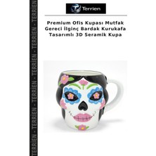 Terrien Premium Ofis Kupası Mutfak Gereci Ilginç Bardak Kurukafa Tasarımlı 3D Seramik Kupa
