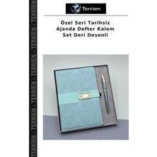 Terrien Özel Seri Tarihsiz Ajanda Defter Kalem Set Deri Desenli