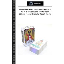Terrien Premium Hobi Destesi Sanatsal Kart Görsel Kartlar Modern Witch Metal Kutulu Tarot Kartı