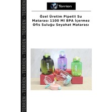 Terrien Özel Üretim Pipetli Su Matarası 1100 ml Bpa Içermez Ofis Suluğu Seyahat Matarası