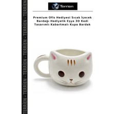 Terrien Premium Ofis Hediyesi Sıcak Içecek Bardağı Hediyelik Eşya 3D Kedi Tasarımlı Kabartmalı Kupa Bardak