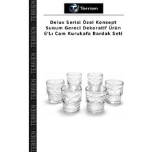Terrien Delux Serisi Özel Konsept Sunum Gereci Dekoratif Ürün 6'lı Cam Kurukafa Bardak Seti