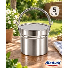 Abnturk 5 Litre Paslanmaz Krom Çelik Kapaklı Döküm Kulplu Yoğurt Mayalama ve Süt Bakracı-Çok Amaçlı Kullanım 21X16CM