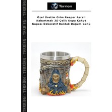 Terrien Özel Üretim Grim Reaper Azrail Kabartmalı 3D Çelik Kupa Kahve Kupası Dekoratif Bardak Doğum Günü