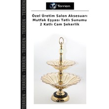Terrien Özel Üretim Salon Aksesuarı Mutfak Eşyası Tatlı Sunumu 2 Katlı Cam Şekerlik