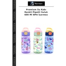 Terrien Premium Su Kabı Renkli Pipetli Suluk 600 ml Bpa Içermez