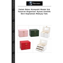 Terrien Yatak Odası Kompakt Model Şık Tasarım Organizer Aynalı Estetik Deri Kaplamalı Makyaj Takı