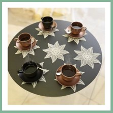 Bşk Virgo 6 Lı Dantel Kahve Sunumluğu 15X15 cm Asorti Desenli Bardak Altlığı Türk Kahvesi Fincan Sunum Seti BSK2026