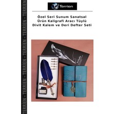 Terrien Özel Seri Sunum Sanatsal Ürün Kaligrafi Aracı Tüylü Divit Kalem ve Deri Defter Seti
