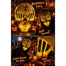 Dodomar Halloween Cadılar Bayramı Sarı Işıklı Telli Kuru Kafa İskelet Maskesi Korku Parti Aksesuarı