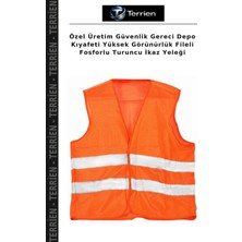 Terrien Özel Üretim Güvenlik Gereci Depo Kıyafeti Yüksek Görünürlük Fileli Fosforlu Turuncu Ikaz Yeleği