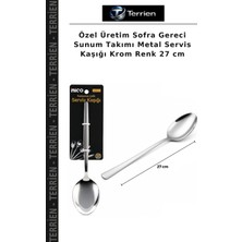 Terrien Özel Üretim Sofra Gereci Sunum Takımı Metal Servis Kaşığı Krom Renk 27 cm