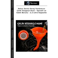 Terrien Delux Serisi Garaj Yardımcısı Çelik Süzgeçli Huni - Spiralli ve Sabit Borulu - 2.2 Litre Kapasite