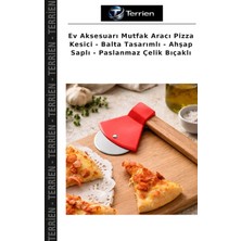 Terrien Ev Aksesuarı Mutfak Aracı Pizza Kesici - Balta Tasarımlı - Ahşap Saplı - Paslanmaz Çelik Bıçaklı