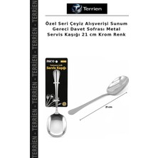 Terrien Özel Seri Çeyiz Alışverişi Sunum Gereci Davet Sofrası Metal Servis Kaşığı 21 cm Krom Renk