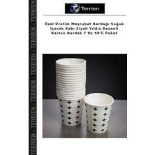Terrien Özel Üretim Meşrubat Bardağı Soğuk Içecek Kabı Siyah Yıldız Desenli Karton Bardak 7 Oz 50'li Paket