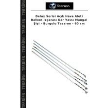 Terrien Delux Serisi Açık Hava Aleti Balkon Izgarası Dar Yassı Mangal Şişi - Burgulu Tasarım - 60 cm