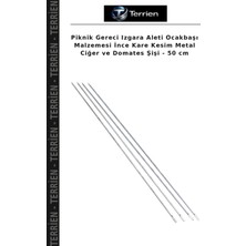 Terrien Piknik Gereci Izgara Aleti Ocakbaşı Malzemesi Ince Kare Kesim Metal Ciğer ve Domates Şişi - 50 cm