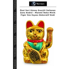 Terrien Özel Seri Güneş Enerjili Sallanan Şans Kedisi - Maneki Neko Minik Figür Süs Eşyası Dekoratif Kedi