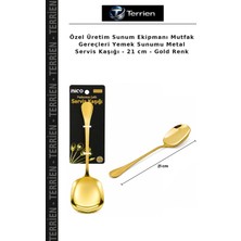 Terrien Özel Üretim Sunum Ekipmanı Mutfak Gereçleri Yemek Sunumu Metal Servis Kaşığı - 21 cm - Gold Renk
