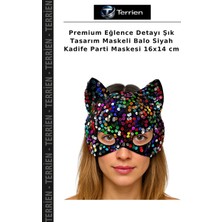 Terrien Premium Eğlence Detayı Şık Tasarım Maskeli Balo Siyah Kadife Parti Maskesi 16X14 cm