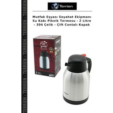 Terrien Mutfak Eşyası Seyahat Ekipmanı Su Kabı Piknik Termosu - 2 Litre - 304 Çelik - Çift Contalı Kapak