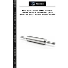 Terrien Kurabiye Yapımı Şeker Hamuru Yemek Hazırlık Paslanmaz Çelik Merdane Metal Hamur Rulosu 40 cm