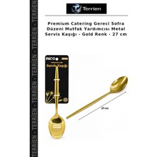 Terrien Premium Catering Gereci Sofra Düzeni Mutfak Yardımcısı Metal Servis Kaşığı - Gold Renk - 27 cm