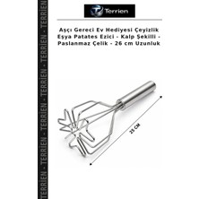 Terrien Aşçı Gereci Ev Hediyesi Çeyizlik Eşya Patates Ezici - Kalp Şekilli - Paslanmaz Çelik - 26 cm Uzunluk