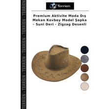Terrien Premium Aktivite Moda Dış Mekan Kovboy Model Şapka - Suni Deri - Zigzag Desenli