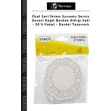 Terrien Özel Seri Ikram Sunumu Servis Gereci Kağıt Bardak Altlığı Seti - 50'li Paket - Dantel Tasarımlı