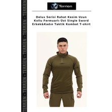 Terrien Delux Serisi Rahat Kesim Uzun Kollu Fermuarlı Üst Single Sword Erkek&kadın Taktik Kombat T-Shirt