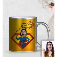 BK Gift Kişiye Özel Anneler Günü Temalı Gümüş Yaldızlı Karikatürlü Kupa Bardak Gu3
