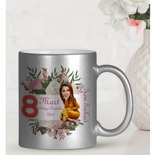 BK Gift Kişiye Özel 8 Mart Dünya Kadınlar Günü Karikatür Gümüş Kupa Bardak - 38