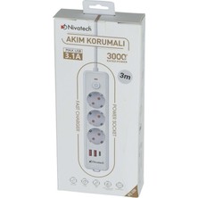 Nivatech NTC-3220 3000W Akım Korumalı 3’lü Priz – Usb-A + Usb-C Hızlı Şarj