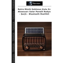 Terrien Retro Müzik Kablosuz Kutu Ev Aksesuarı Solar Panelli Radyo - Şarjlı - Bluetooth Özellikli