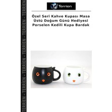 Terrien Özel Seri Kahve Kupası Masa Üstü Doğum Günü Hediyesi Porselen Kedili Kupa Bardak